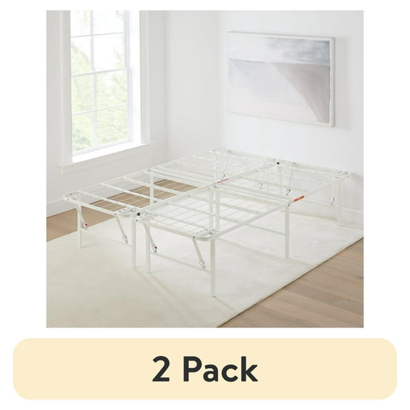 (2 pack) Mainstays Queen 14" White High Profile Foldable Steel Platform Bed Frame with Storage Space Under Frame