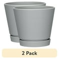 thumbnail interactive-video image 1 of (2 pack) Mainstays Recycled Resin Planter Attached Saucer, Gray, 8in x 8in x 7.2in, 1 of 9