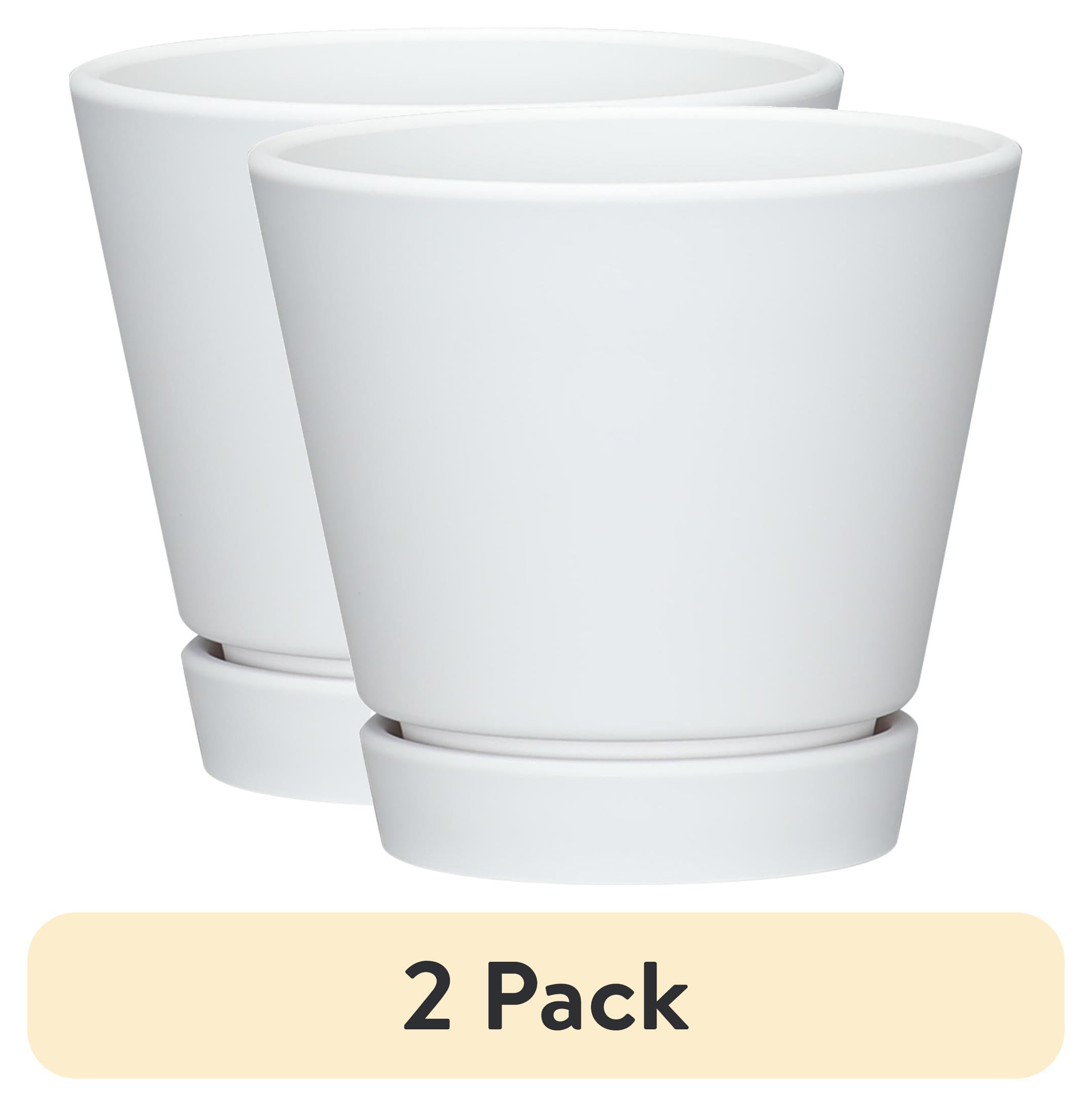 (2 pack) Mainstays Recycled Resin Planter With Attached Saucer, White, 5.9in x 5.9in x 5.5in