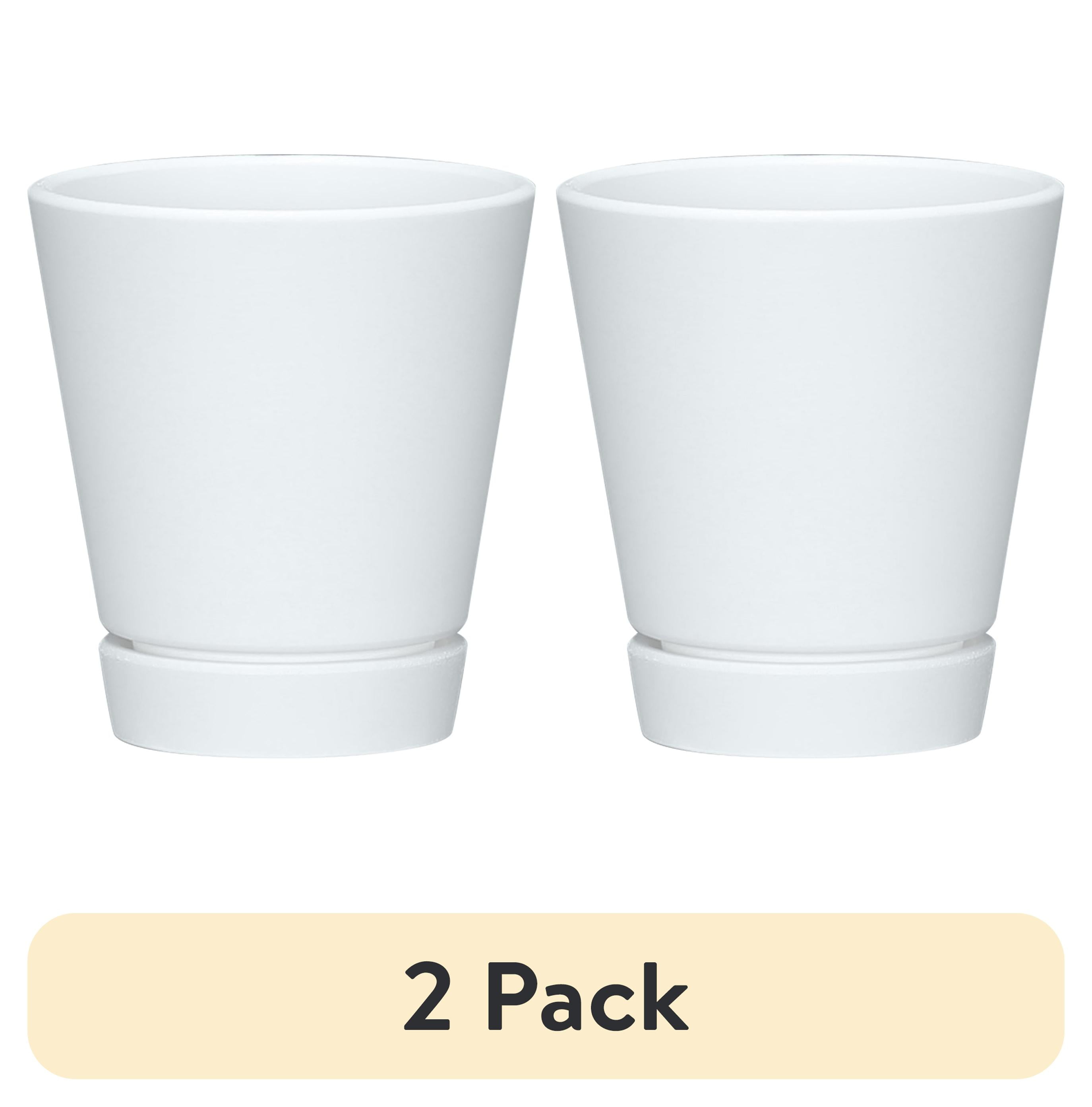 (2 pack) Mainstays Recycled Resin Planter with Attached Saucer, White, 4in x 4in x 4.5in