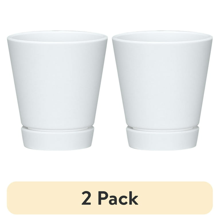 2 pack) Mainstays Recycled Resin Planter with Attached Saucer
