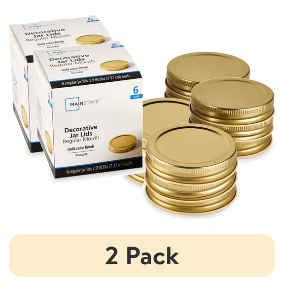 (2 pack) Mainstays 6-Pack Metal Mason Jar Lids - Regular Mouth, One-Piece Reusable Canning Jar Lids with Screw-Top for Pantry Storage and Crafts, Fits All Brands Regular Mouth Mason Jars