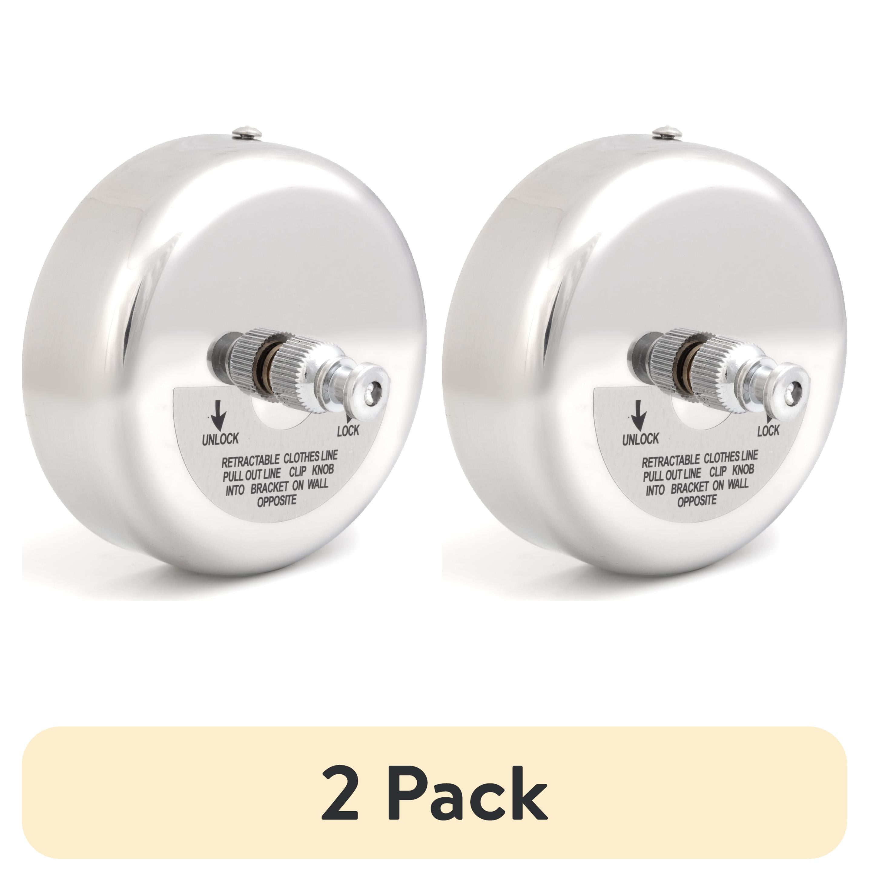 (2 pack) Mainstays Retractable Clothesline, 8 ft, Stainless Steel Wall‑Mount, White