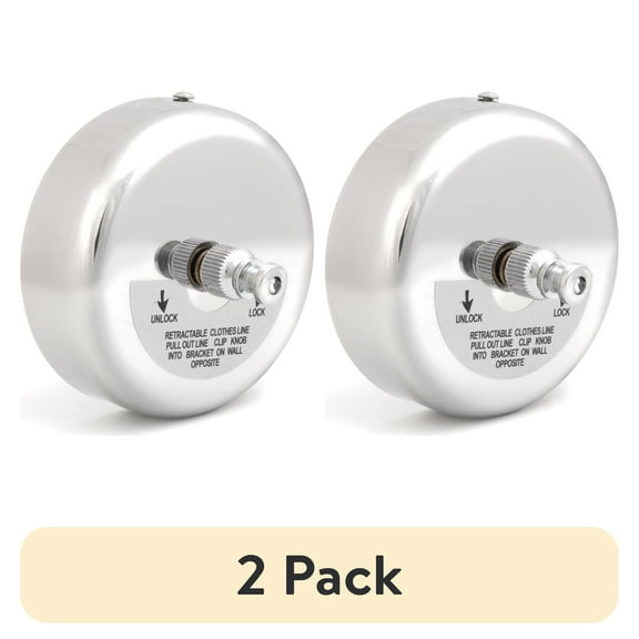 (2 pack) Mainstays Retractable Clothesline, 8 ft, Stainless Steel Wall‑Mount, White