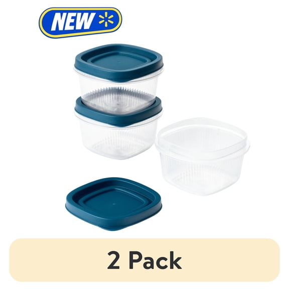 (2 pack) Mainstays Reusable Food Storage Container, Small Square, Plastic, 3-Pack, 3 Containers with Lids, 2 Cups, Ideal for Snacks and Fresh Ingredients