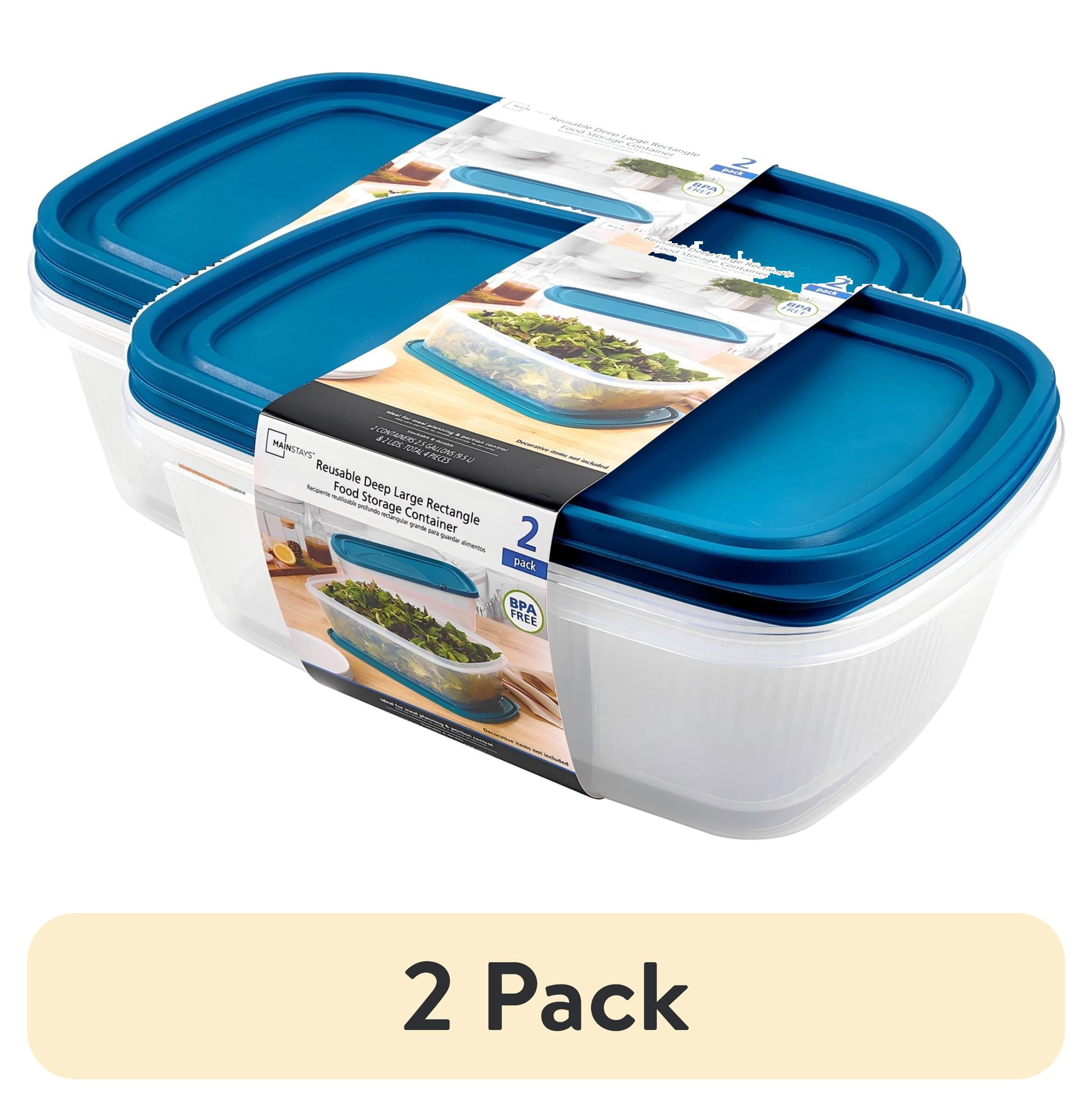 (2 pack) Mainstays Reusable Food Storage Containers,  Large Rectangle, Plastic, 2 Pack – 2 Containers with Lids, 2.5 Gallons,Ideal for Meal Planning