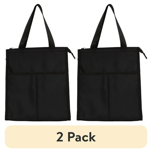 (2 pack) Mainstays Reusable Polyester Adult Lunch Bag, Black