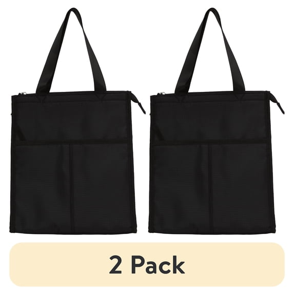 (2 pack) Mainstays Reusable Lunch Bag, Black, Polyester, 9 L