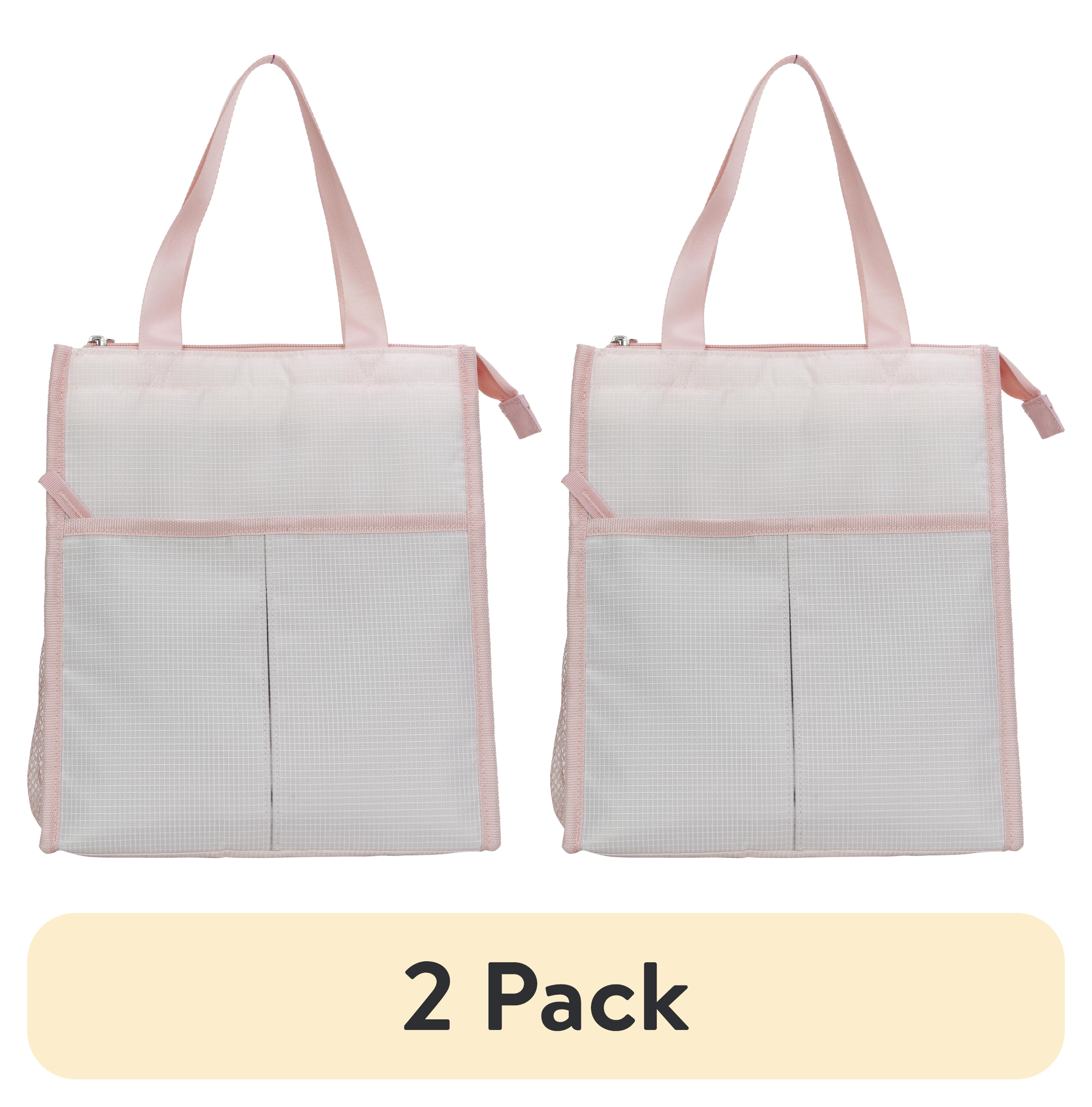 (2 pack) Mainstays Pink Reusable Polyester Lunch Bag with Zippered Main Pocket, Ideal Use for Workday Meals and Travel