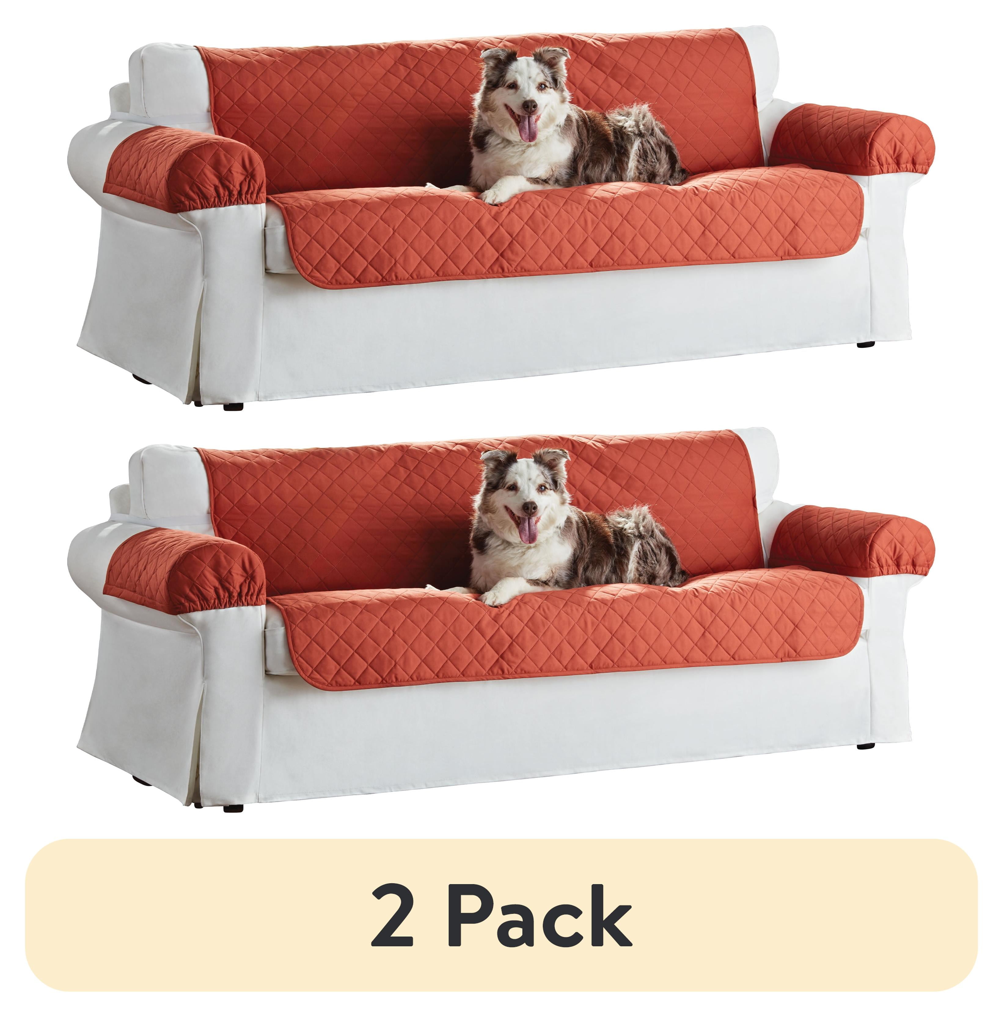 (2 pack) Mainstays Reversible Quilted Fabric Sofa Furniture Protector, 3-Piece, Tan and Red
