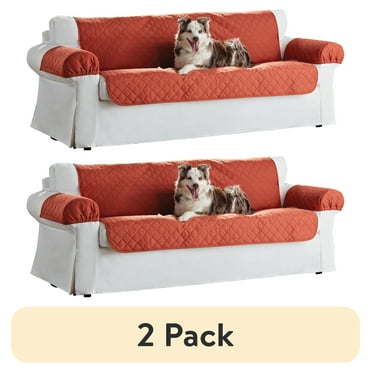 (2 pack) Mainstays Reversible Quilted Fabric Sofa Furniture Protector, 3-Piece, Tan and Red