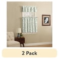 thumbnail image 1 of (2 pack) Mainstays Rod Pocket Tier and Valance Kitchen Curtain Set, 3-Piece, Aqua Botanical, 56" W x 36" L, 1 of 6