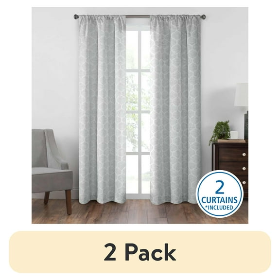 (2 pack) Mainstays Jacquard Blackout Panel Pair, Set of 2 Curtains, Grey Lattice, 37" W x 84" L