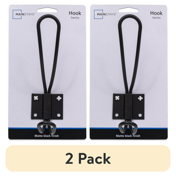 (2 pack) Mainstays Rustic Wall Mounted Coat and Hat Metal Wire Double Hook, Matte Black