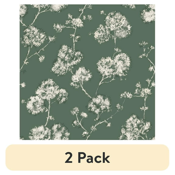 (2 pack) Mainstays Sage Green Bleached Floral, Peel and Stick Wallpaper 13.35 sq. ft.