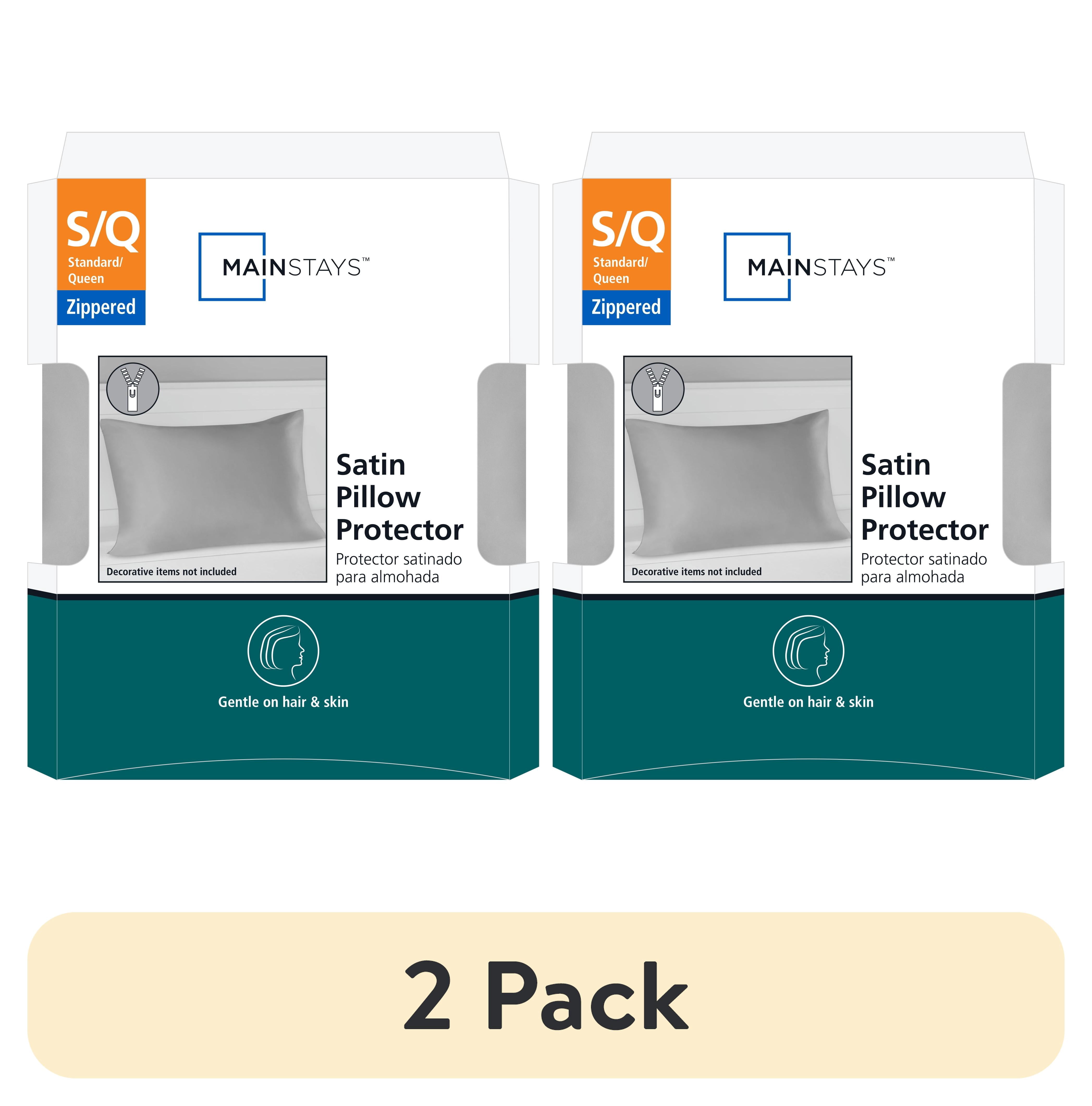 (2 pack) Mainstays Satin Zippered Pillow Protector, Standard/Queen - Zip Closure