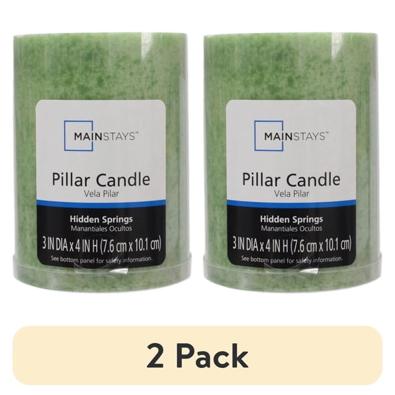 (2 pack) Mainstays Scented Mottled Pillar Candle, 3 x 4 inches, Green, Hidden Springs