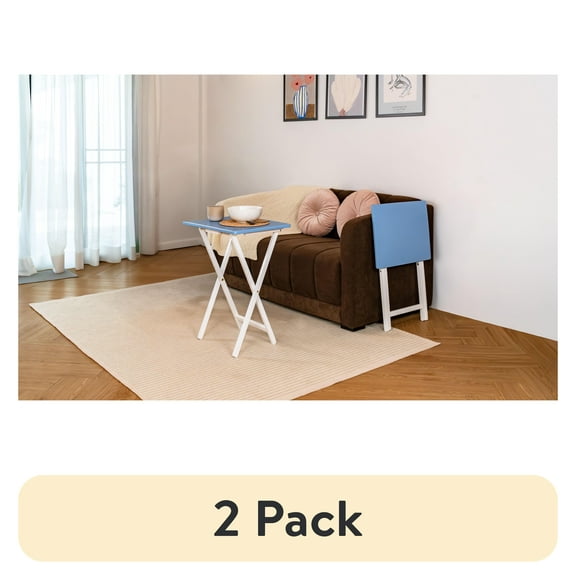 (2 pack) Mainstays Modern Indoor Folding Tray Table Set of 2, Seaside Finish, Solid Rubberwood, 19 x 14.5 x 26 Inches