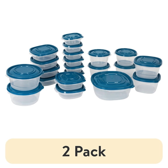 (2 pack) Mainstays Semi Durable 42pc Plastic Food Storage Container set, Ideal Use for Refrigeration Storage and Organization, Meal Prep, and Batch Cooking