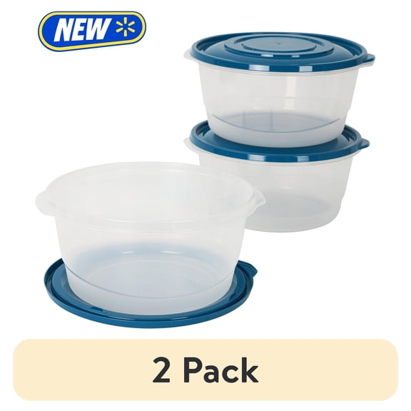 (2 pack) Mainstays Semi Durable Round 15.7 Cup Food Storage Container, Plastic, 3 Pack, Ideal Use for Meal Prep, Batch Cooking, or Bulk Storage