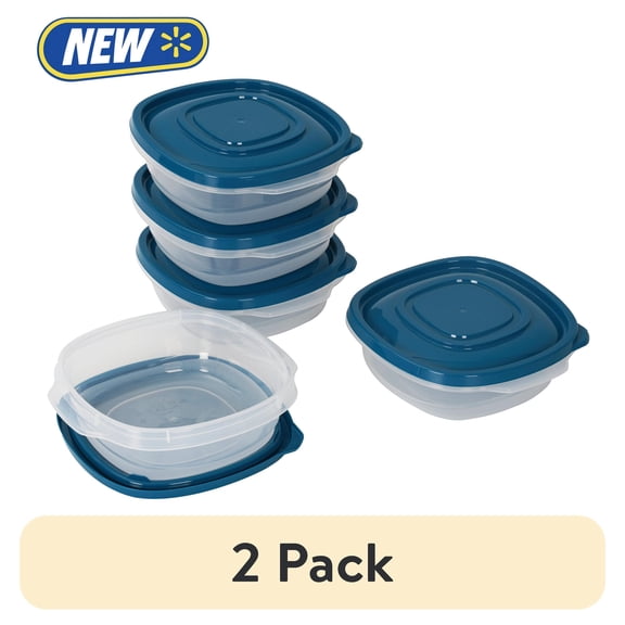 (2 pack) Mainstays Semi Durable Square 2.9cup Plastic Food Storage Container 5 Pack, Best Used for Small Leftover Storage and Lunch Transportaion