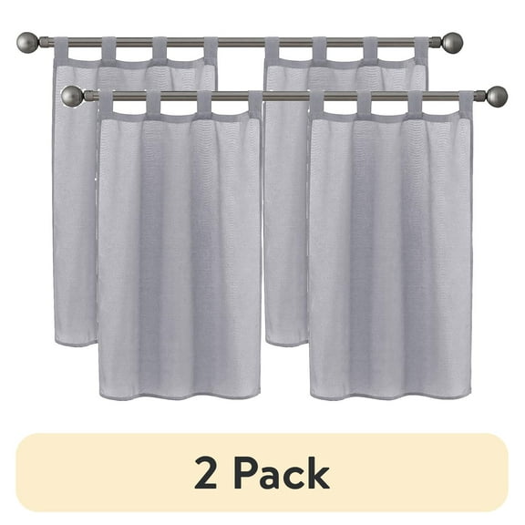 (2 pack) Mainstays Semi-Sheer Kitchen Tier Set, 3-Piece, Grey, 56" W x 36" L