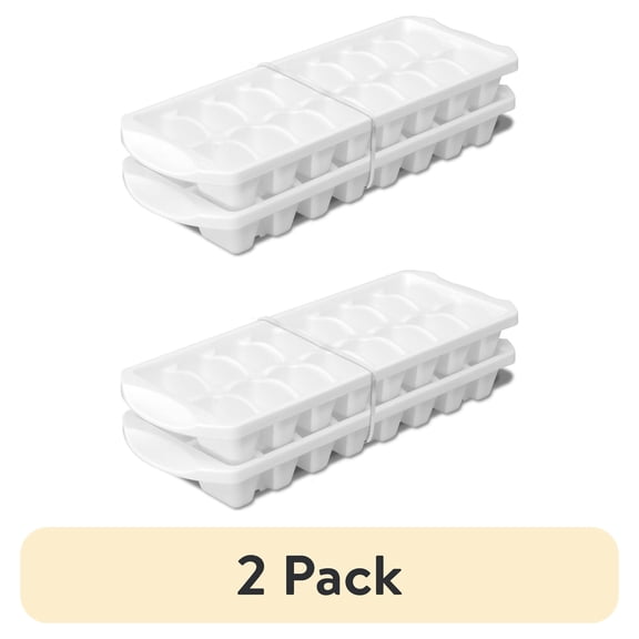 (2 pack) Mainstays Set of Two Stacking Ice Cube Trays, Freezer-Safe, Durable Food-Safe Plastic, BPA-Free, White