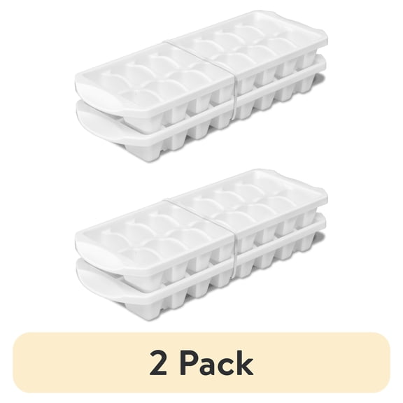 (2 pack) (2 pack) Mainstays Set of Two Stacking Ice Cube Trays, Freezer-Safe, Durable Food-Safe Plastic, BPA-Free, White