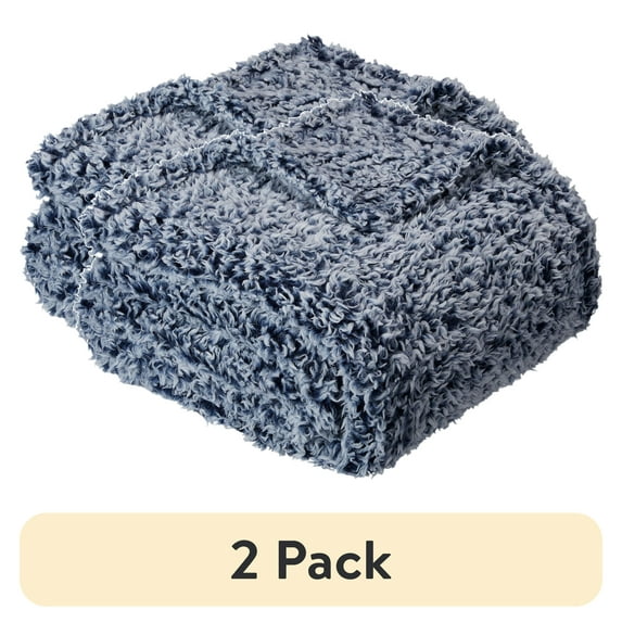 (2 pack) Mainstays Sherpa Throw Blanket, 50" X 60", Blue