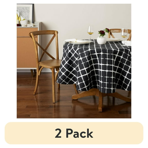 (2 pack) Mainstays Shibori Fabric Tablecloth, Black, 70" Round, 1 Piece