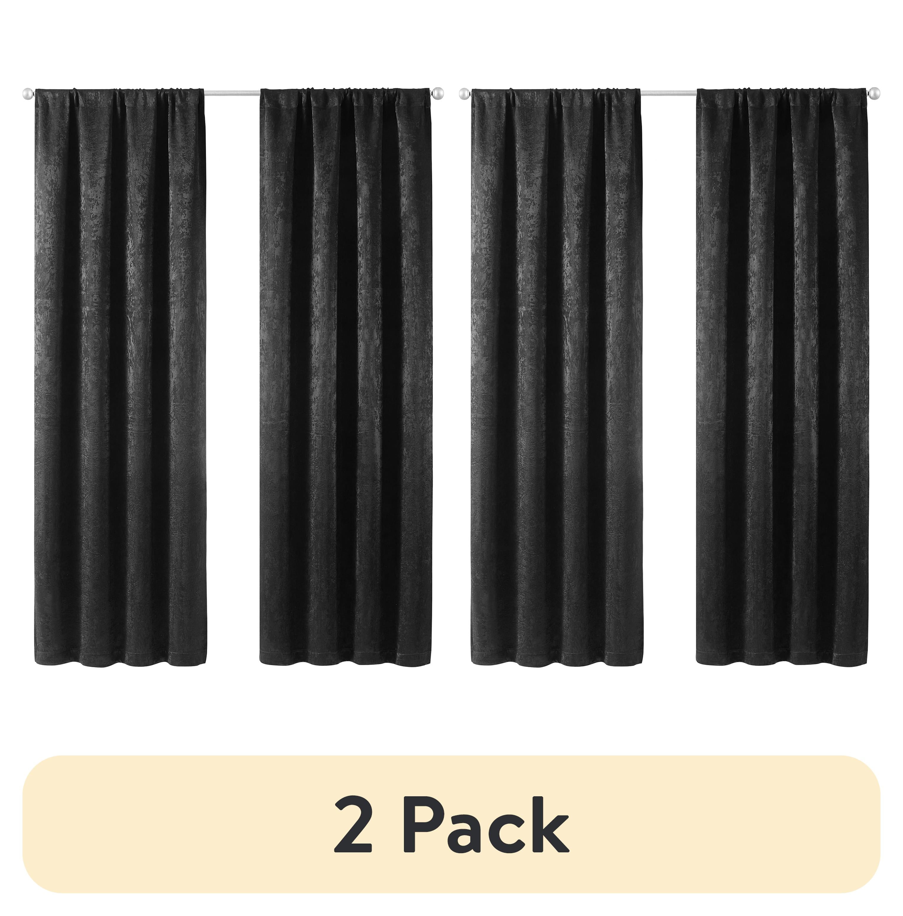 (2 pack) Mainstays Shimmer Rod Pocket Blackout Curtains, Set of 2, Black, 37" W x 84" L