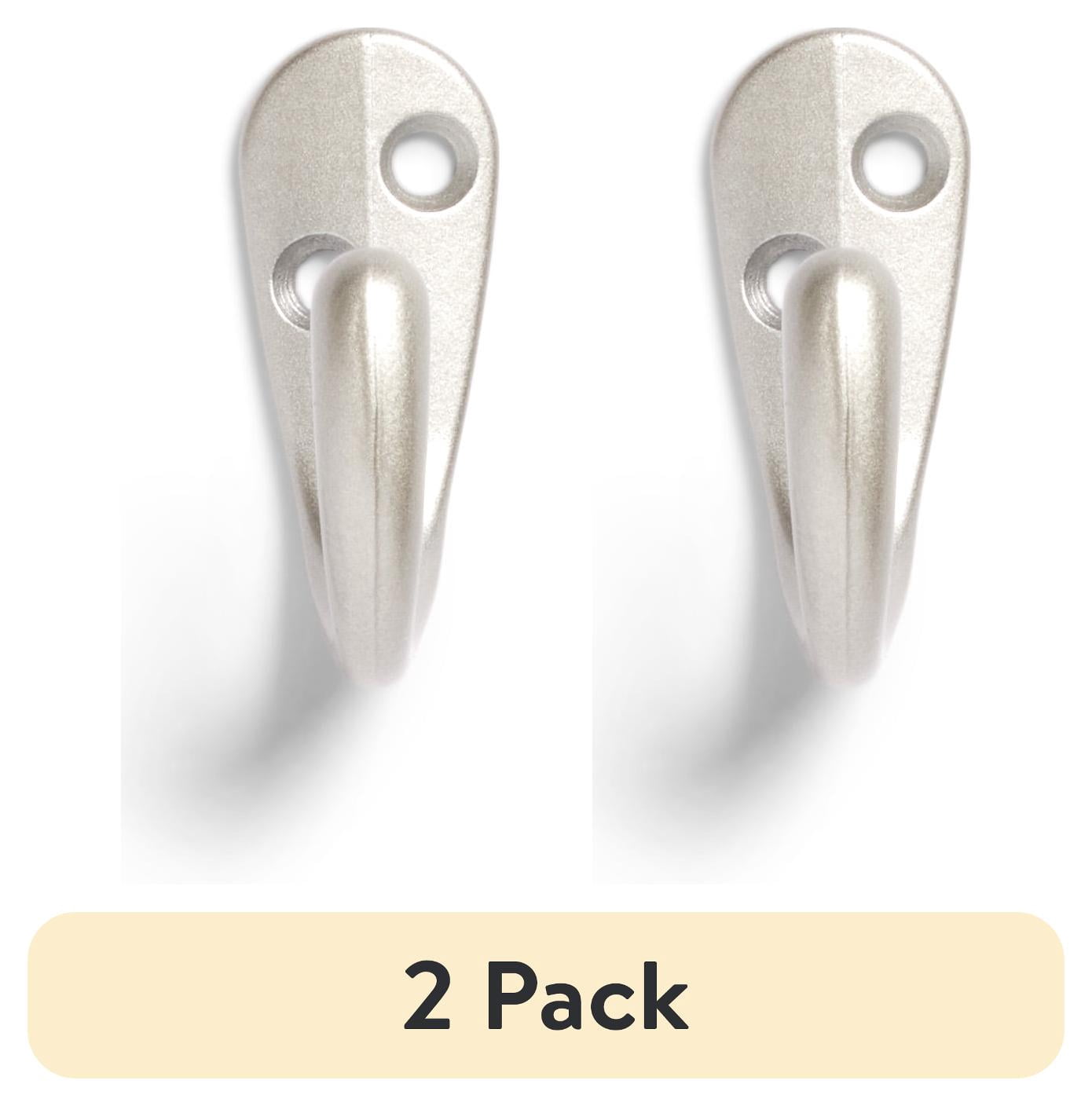 (2 pack) Mainstays Satin Nickel Metal Coat Hooks, 10 lb Capacity, 2 Pack
