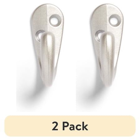 (2 pack) Mainstays, Satin Nickel Metal Hooks, Clutter-Free Hooks for Hanging Towels and Coats, 10 lbs Capacity, 2 Pack