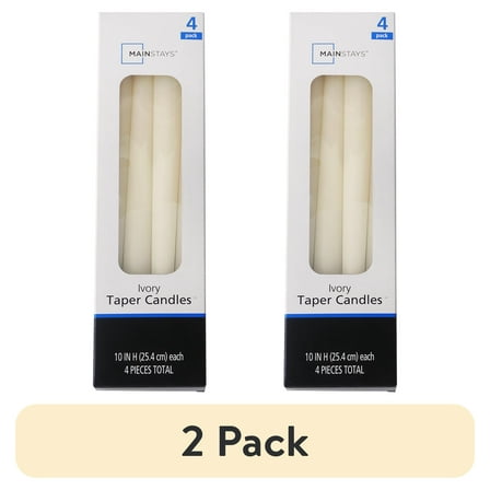 (2 pack) Mainstays Single Wick 10" Taper Candle, Unscented, Ivory, 4 Pack