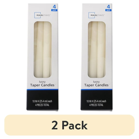 (2 pack) Mainstays Single Wick 10" Taper Candle, Unscented, Ivory, 4 Pack
