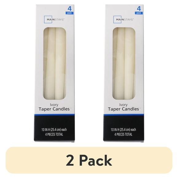 (2 pack) Mainstays Single Wick 10" Taper Candle, Unscented, Ivory, 4 Pack