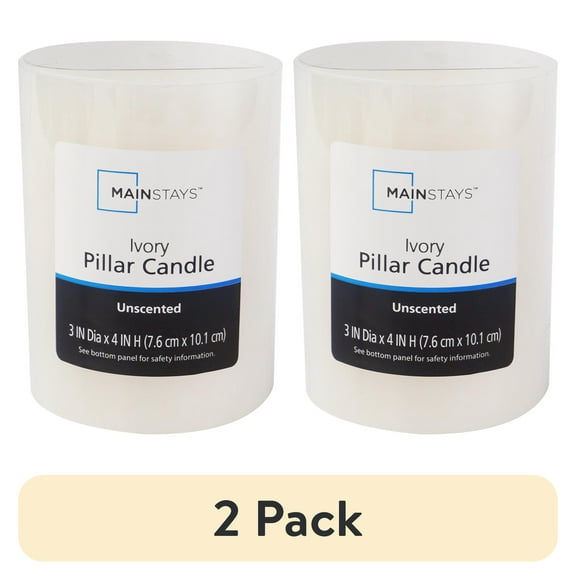 (2 pack) Mainstays Single Wick 3" x 4" Pillar Candle, Unscented, Ivory