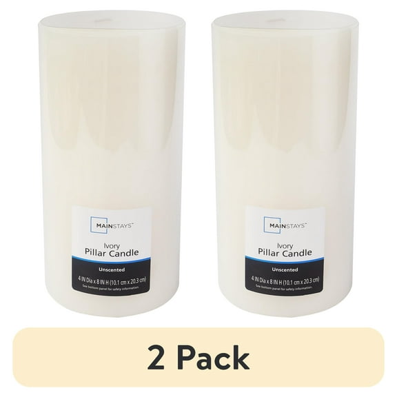(2 pack) Mainstays Single Wick 4" x 8" Pillar Candle, Unscented, Ivory