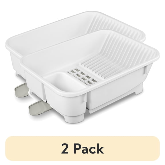 (2 pack) Mainstays Kitchen Sink Organizer Set with Self-Draining Caddy, Soap Dispenser, Sponge Holder and Retractable Spout for Sink Storage, White