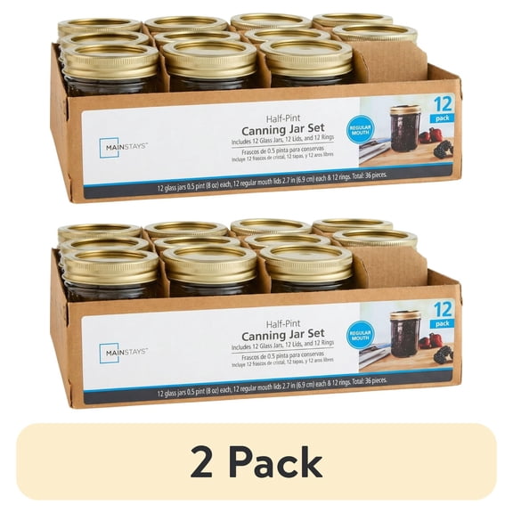 (2 pack) Mainstays 8 oz Mason Jars, Regular Mouth Half Pint Canning Jars with Lids and Rings, 12-Pack Small Glass Jars for Home Canning and Preserving