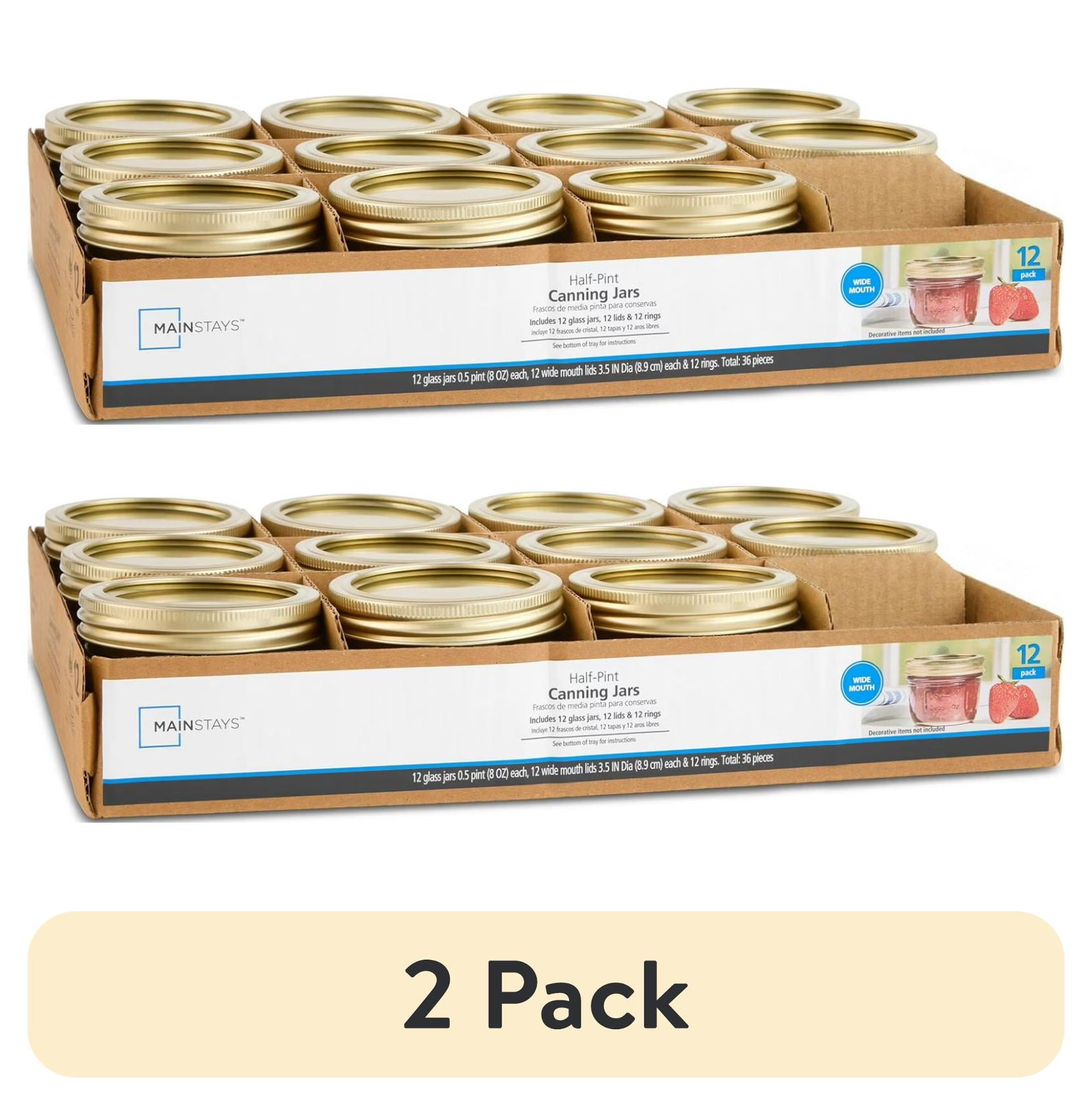 (2 pack) Mainstays 8 oz Mason Jars, Wide Mouth Half Pint Canning Jars with Lids and Rings, 12-Pack Small Glass Jars for Home Canning and Meal Prep