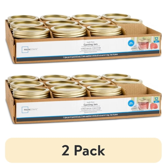 (2 pack) Mainstays 8 oz Mason Jars, Wide Mouth Half Pint Canning Jars with Lids and Rings, 12-Pack Small Glass Jars for Home Canning and Meal Prep