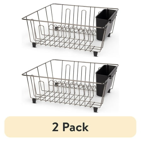 (2 pack) Mainstays Small Dish Drainer Rack - Chrome/Black