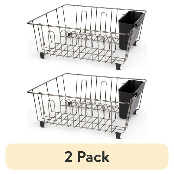 (2 pack) Mainstays Small Dish Drainer Rack - Chrome/Black