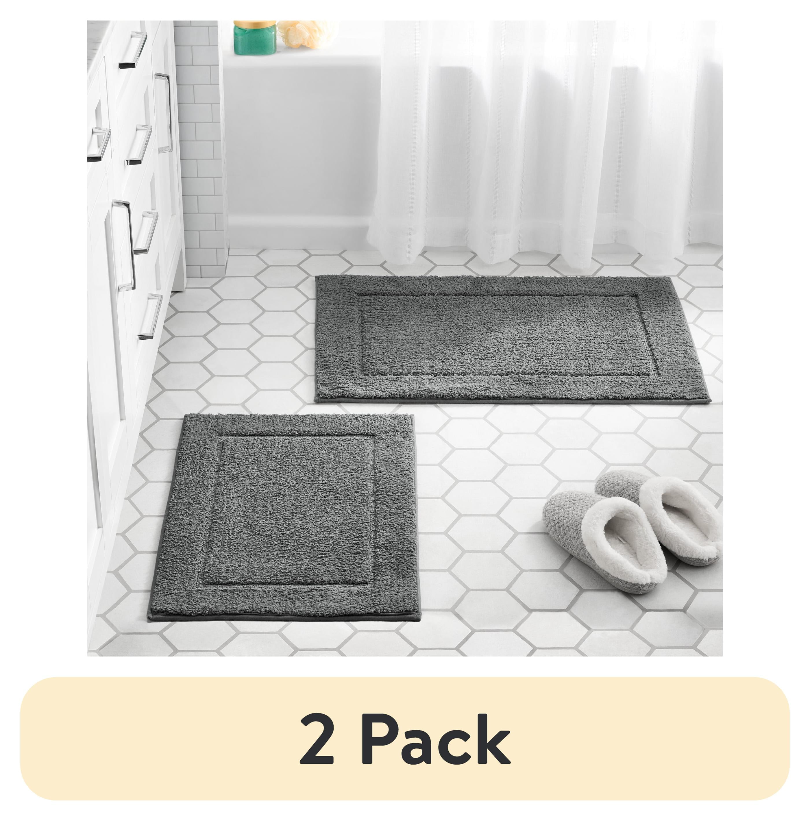 (2 pack) Mainstays Soft Touch Charcoal Polyester Tufted 2-Piece Bath ...