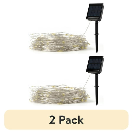 (2 pack) Mainstays Solar Power 200-Count Warm White Fairy LED Wire String Lights Garden Decorative