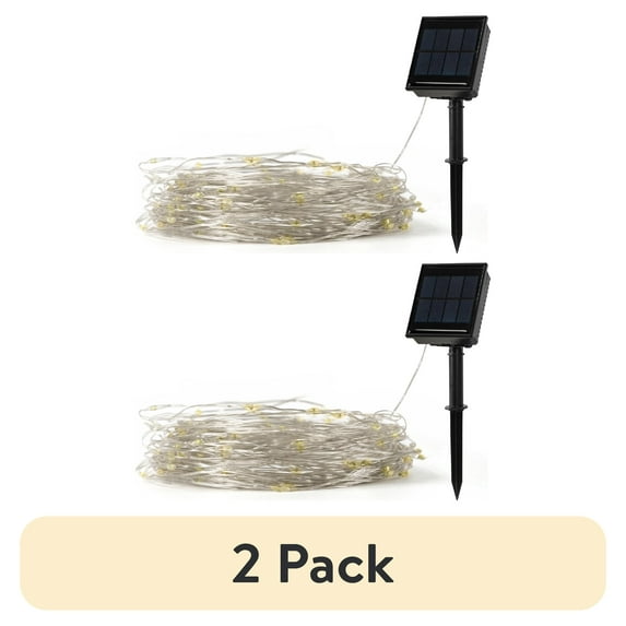 (2 pack) Mainstays Solar Power 200-Count Warm White Fairy LED Wire String Lights Garden Decorative