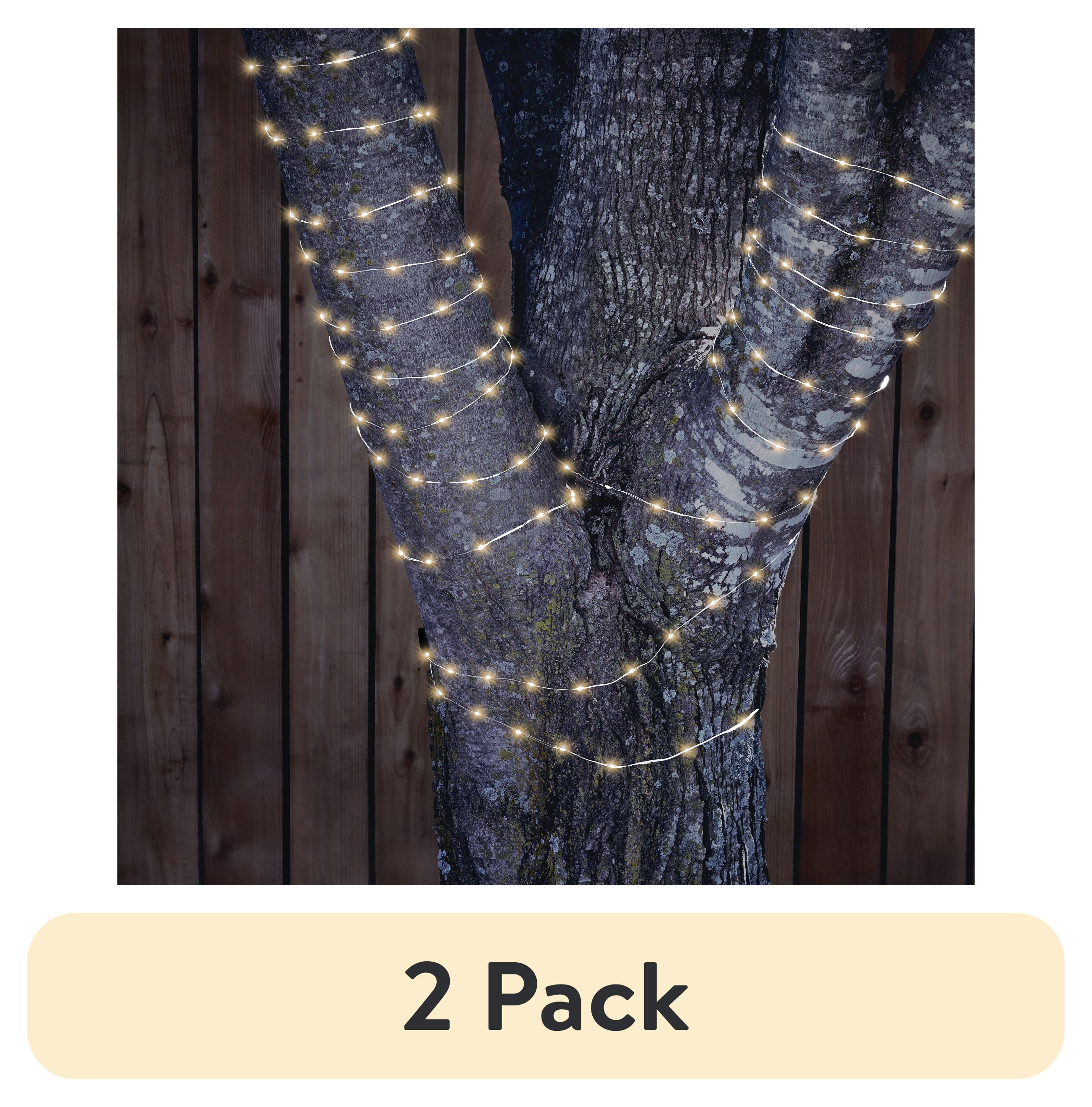 (2 pack) Mainstays Solar Power 200-Count Warm White Fairy LED Wire String Lights Garden Decorative