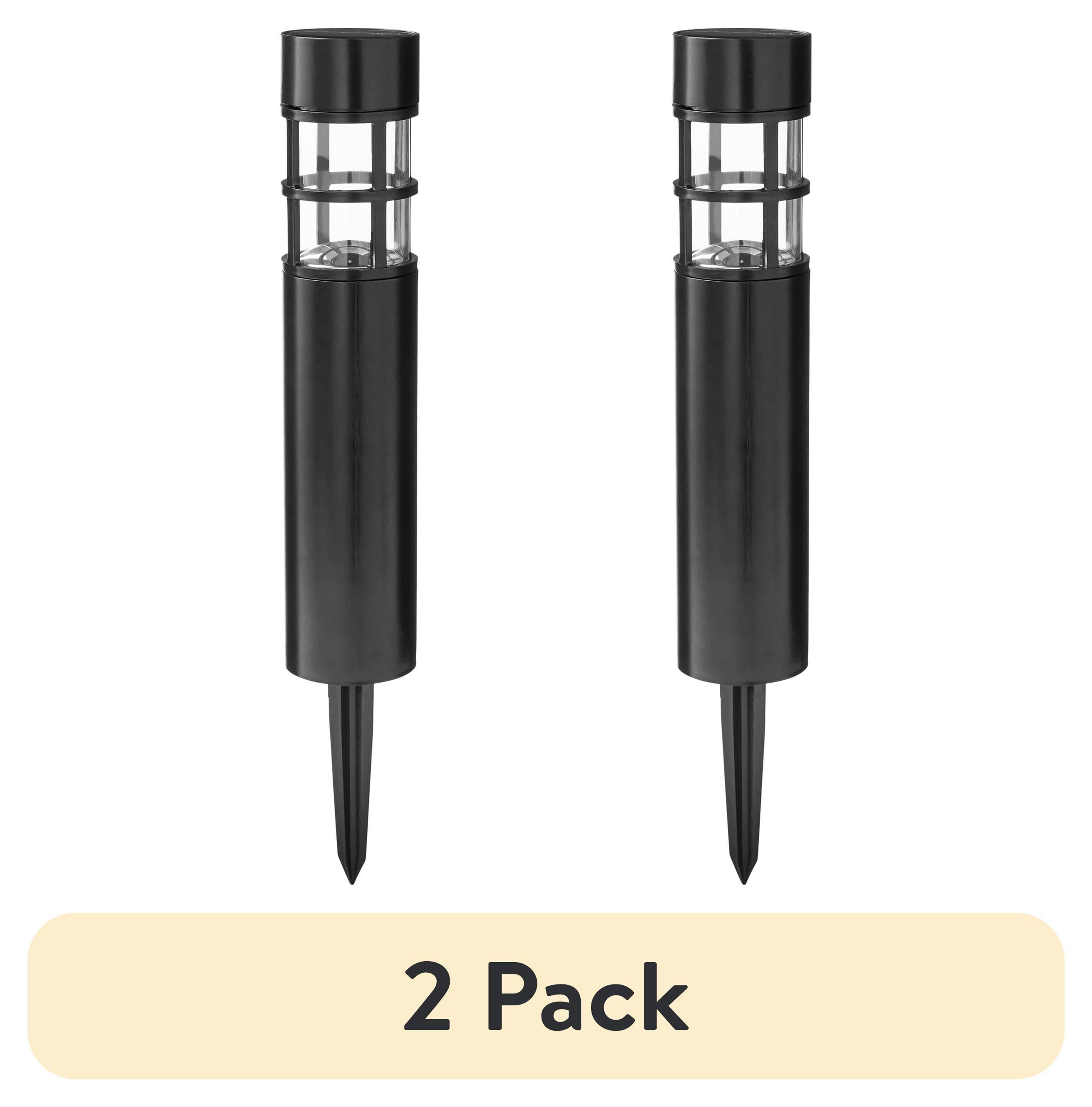 (2 pack) Mainstays Solar Powered Black Bollard Landscape Path Light, 10 Lumens (6 Count)