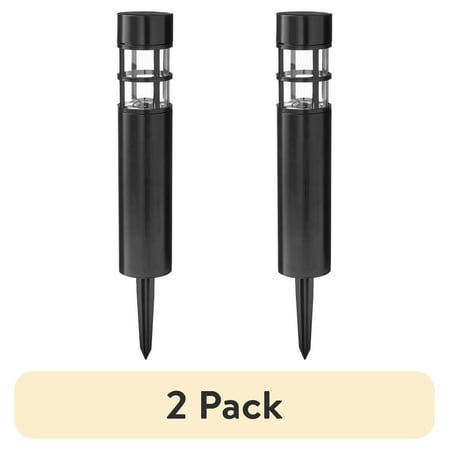 (2 pack) Mainstays Solar Powered Black Bollard Landscape Path Light, 10 Lumens (6 Count)
